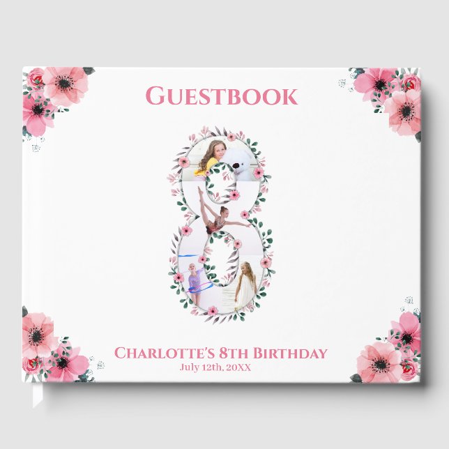 Libro De Visitas Big 8º Collage de fotos de cumpleaños Chica flor b (Anverso)