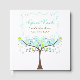 Libro De Visitas Birds Hearts Tree Blue and Green Baby Shower