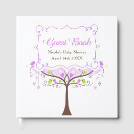 Libro De Visitas Birds Hearts Tree Purple and Green Baby Shower