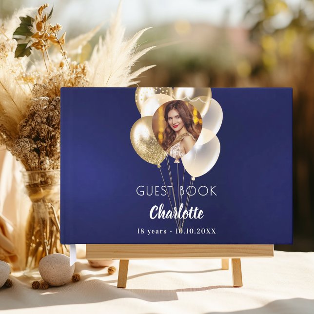 Libro De Visitas Birthday navy blue photo gold balloons (Subido por el creador)
