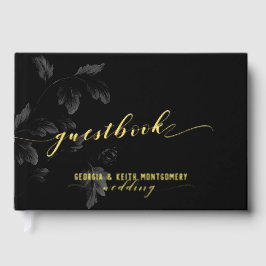 Libro De Visitas Black Acanthus Leaf Gold Script Elegant Wedding