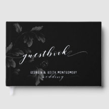 Black Acanthus Leaf Silver Script Elegante Boda