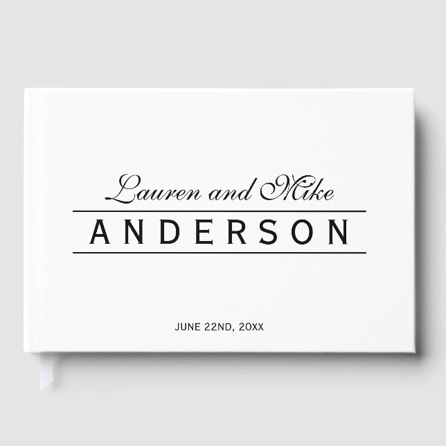 Libro De Visitas Black and White Elegant Lines Couple Name Wedding (Anverso)