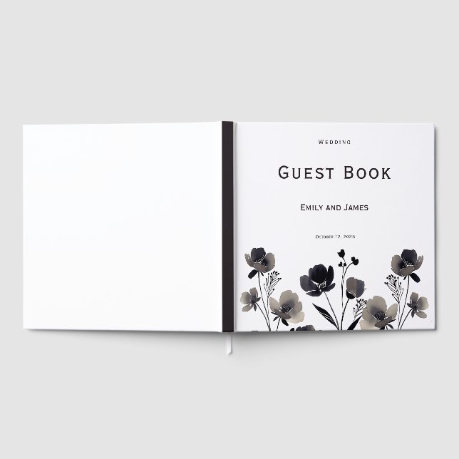 Libro De Visitas Black and White Floral Wedding (Lleno)