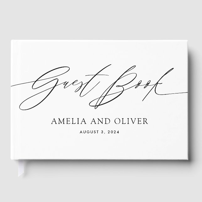 Libro De Visitas Black and White Minimalist Wedding Guest Book (Anverso)