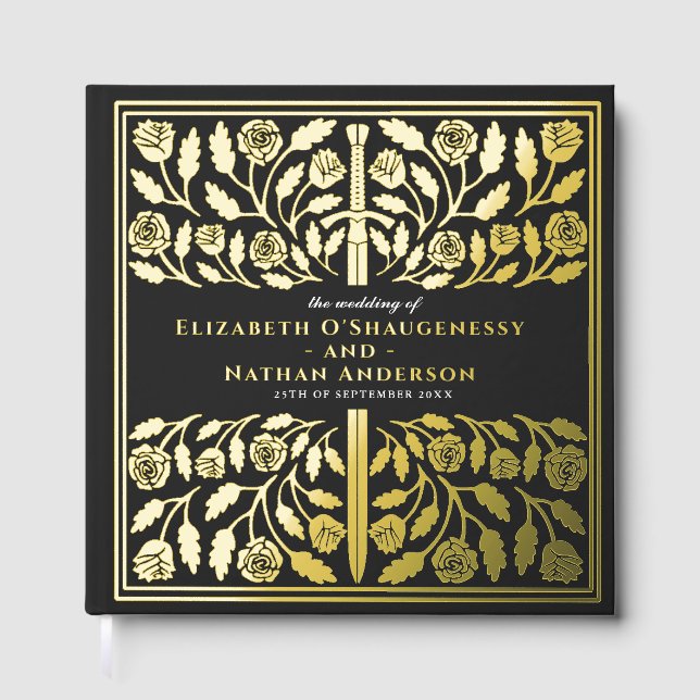 Libro De Visitas Black Fantasy Royal Medieval Sword Wedding (Anverso)