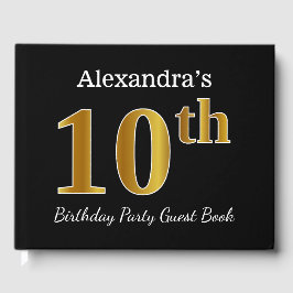 Libro De Visitas Black, Faux Gold 10th Birthday Party + Custom Name