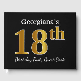 Libro De Visitas Black, Faux Gold 18th Birthday Party + Custom Name
