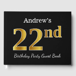 Libro De Visitas Black, Faux Gold 22nd Birthday Party + Custom Name
