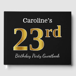 Libro De Visitas Black, Faux Gold 23rd Birthday Party + Custom Name