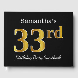 Libro De Visitas Black, Faux Gold 33rd Birthday Party + Custom Name