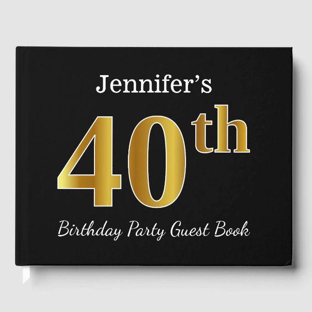 Libro De Visitas Black, Faux Gold 40th Birthday Fiesta + Custom Nam (Anverso)
