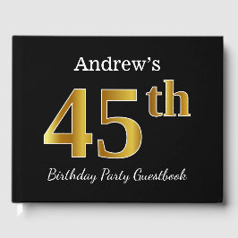 Libro De Visitas Black, Faux Gold 45th Birthday Party + Custom Name