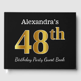 Libro De Visitas Black, Faux Gold 48th Birthday Party + Custom Name