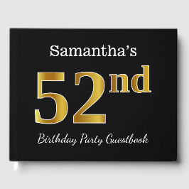 Libro De Visitas Black, Faux Gold 52nd Birthday Party + Custom Name