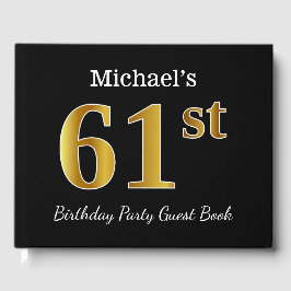 Libro De Visitas Black, Faux Gold 61st Birthday Party + Custom Name