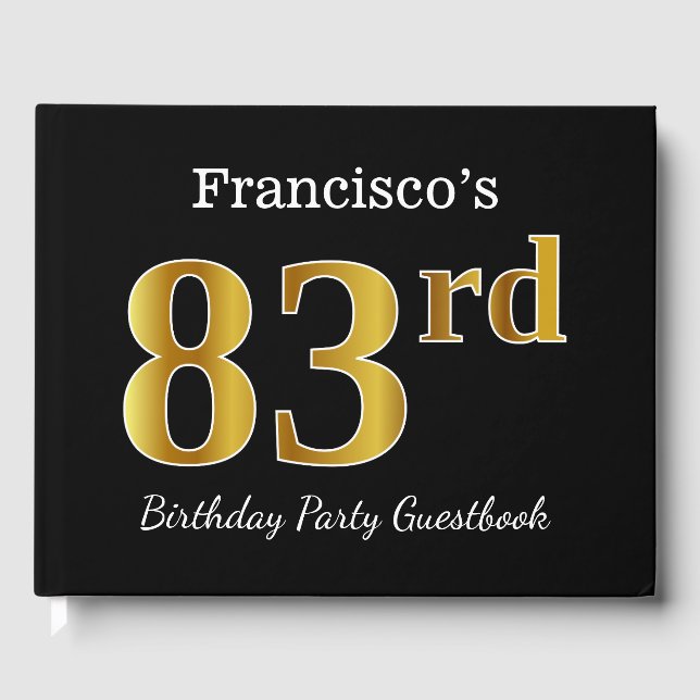 Libro De Visitas Black, Faux Gold 83rd Birthday Party + Custom Name (Anverso)