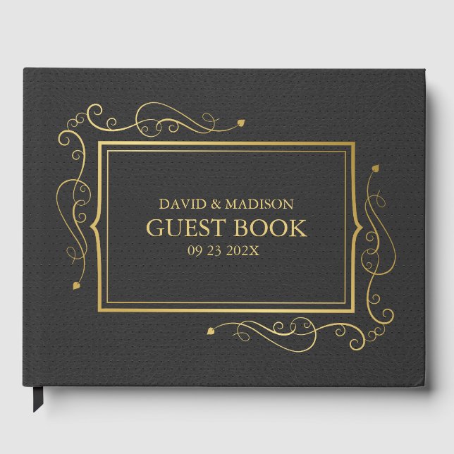 Libro De Visitas Black Faux Leather Gold Frame Guest Book 2 (Anverso)