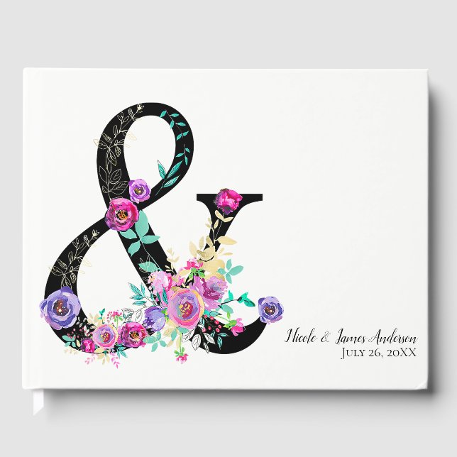 Libro De Visitas Black Floral Modern Ampersand Moda Spring Wedding (Anverso)