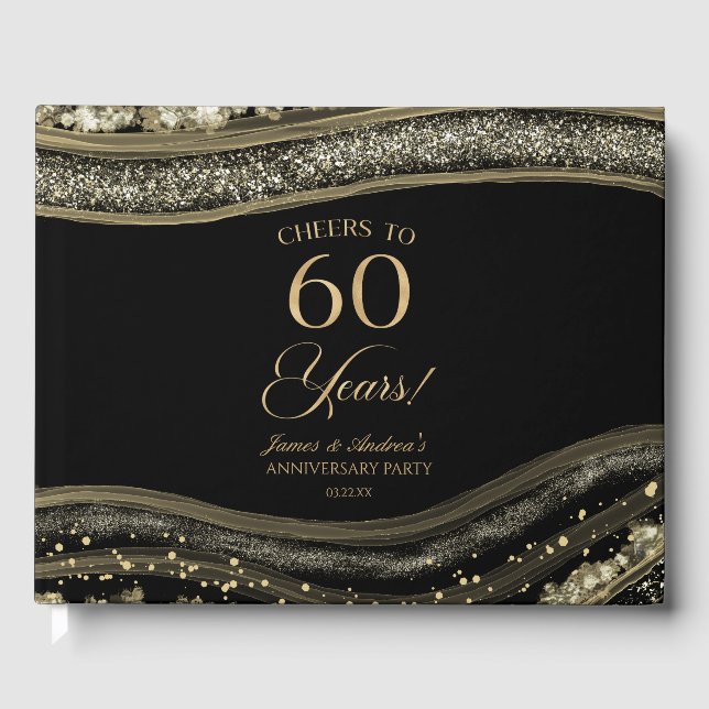 Libro De Visitas Black Gold Agate 60th Wedding Anniversary Party (Anverso)