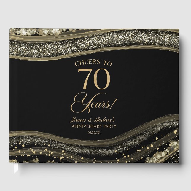Libro De Visitas Black Gold Agate 70th Wedding Anniversary Party (Anverso)