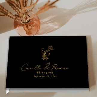 Libro De Visitas Black/Gold Floral Monogram Calligraphy Wedding
