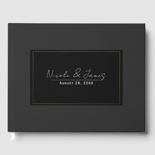 Libro De Visitas Black Gray Gold Modern Minimal Elegant Wedding (Anverso)