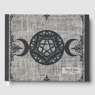Libro De Visitas Black Magic Triple Moon Pentagram Vintage Wiccan