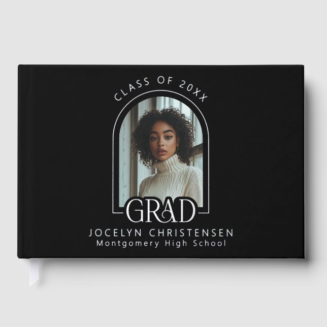 Libro De Visitas Black Modern Photo Graduation Silver (Anverso)