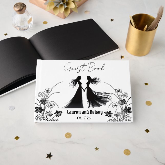 Libro De Visitas Black Silhouette Wedding Guest (Anverso Abierto)