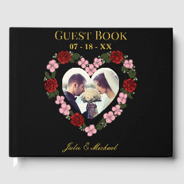 Libro De Visitas Black wedding guest book with floral hearts