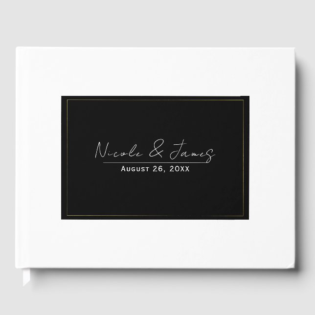 Libro De Visitas Black White Gold Modern Minimal Elegant Wedding (Anverso)