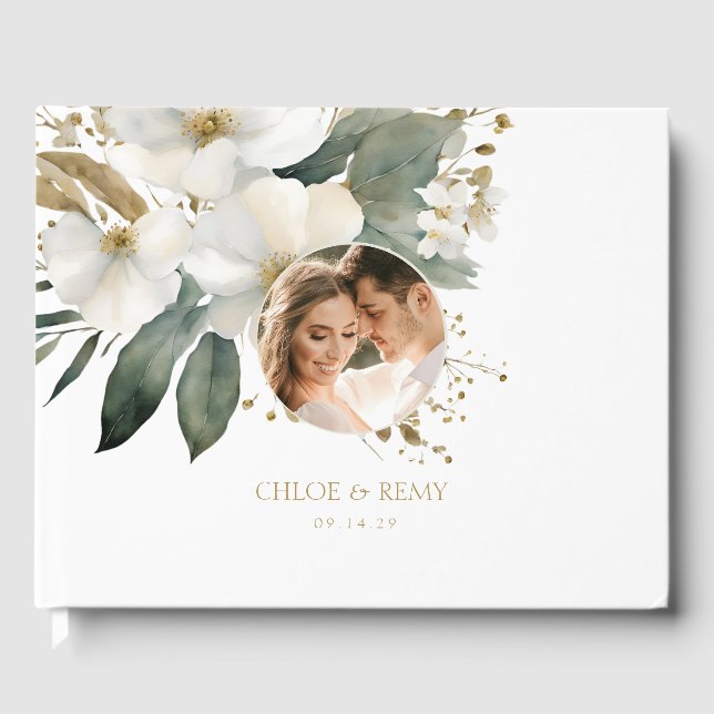 Libro De Visitas Blanca | Boda fotográfico de acuarela (Anverso)