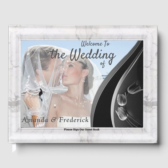 Libro De Visitas Blanco moderno - Resumen de mármol negro (Anverso)