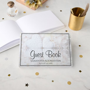 Libro De Visitas Blanco Reflectante Peonies y Corazones Elegante Bo