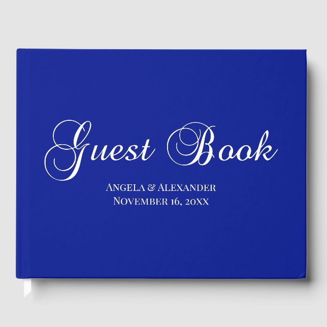 Libro De Visitas Blanco sobre Azul Real Decorativo Personalizado en (Anverso)