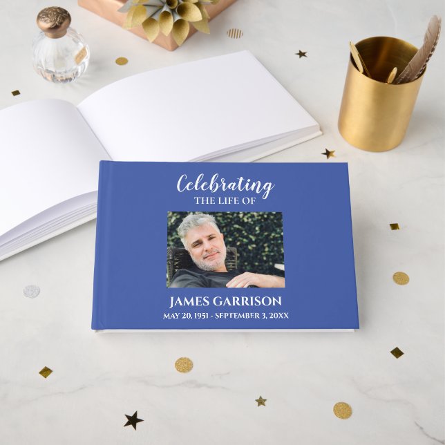 Libro De Visitas Blanco sobre la celebración azul de la vida con in (Anverso Abierto)