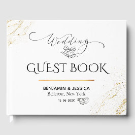 Libro De Visitas Blanco y oro simple Boda minimalista