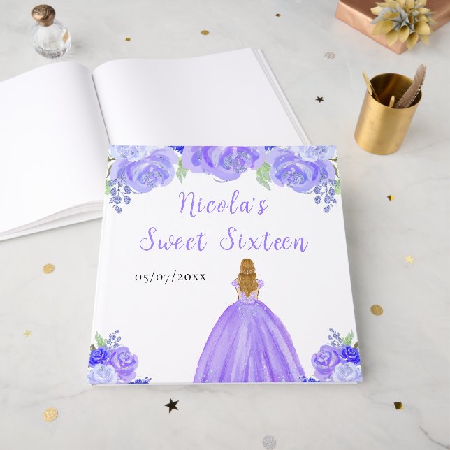 Libro De Visitas Blonde Hair Princess Purple Sweet 16 Guest Book (Anverso Abierto)