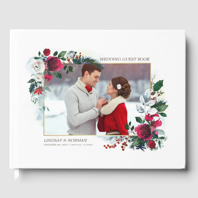 Libro De Visitas Bloom rojo de Borgoña | Boda fotográfico (Anverso)