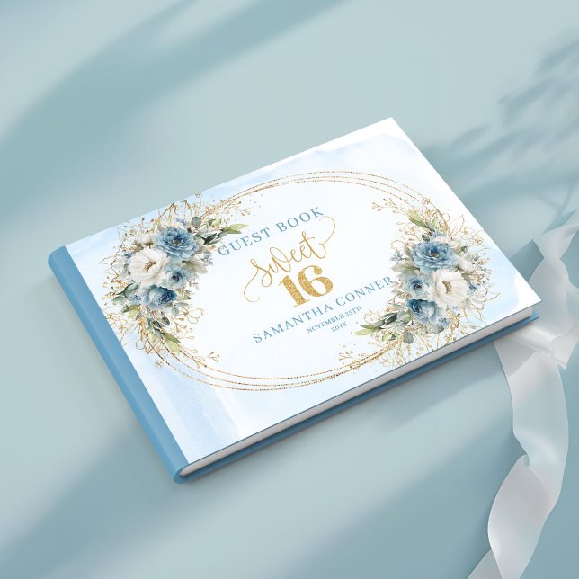 Libro De Visitas Blooming Dusty Blue Floral Sweet Sixteen Birthday  (Blooming Dusty Blue Floral Sweet Sixteen Birthday Guest Book

)