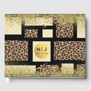Libro De Visitas Bloque de Color Crema Marfil Negro y Leopardo Guep
