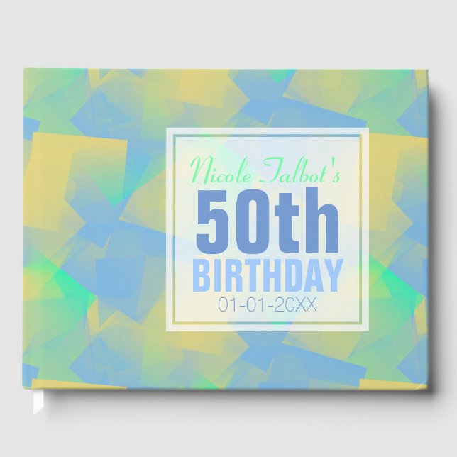 Libro De Visitas Blue Abstract pastel 50th Birthday Guest Book (Anverso)