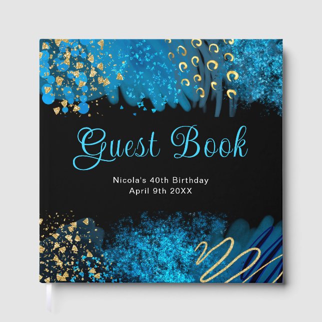 Libro De Visitas Blue Alcohol Ink Birthday Party Guest Book (Anverso)