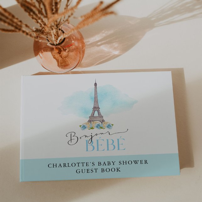 Libro De Visitas Blue Bonjour Bébé Eiffel Baby Shower (Subido por el creador)