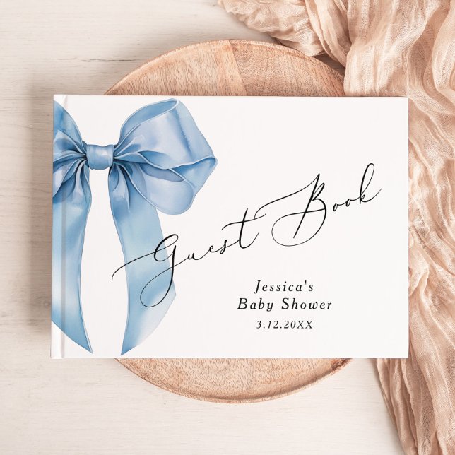 Libro De Visitas Blue Bow Calligraphy Baby Bow (Subido por el creador)