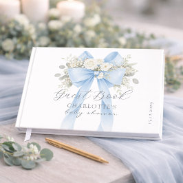 Libro De Visitas Blue Bow Coquette Baby Boy Shower