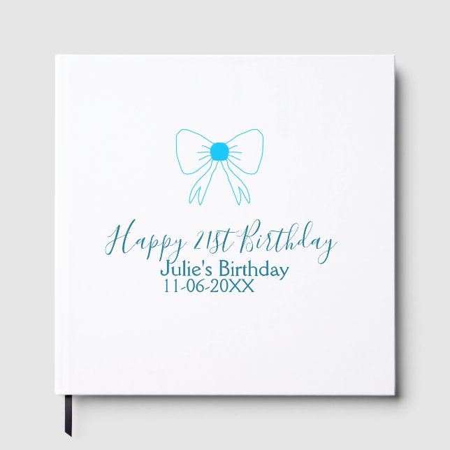Libro De Visitas Blue bow happy 21ᵉʳ cumpleaños date (Anverso)