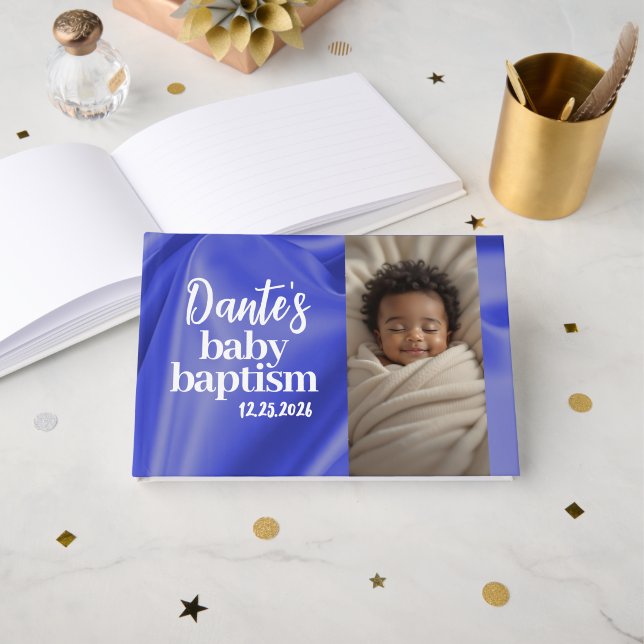 Libro De Visitas Blue Boy Baby Baptism Christening Guest Book (Anverso Abierto)