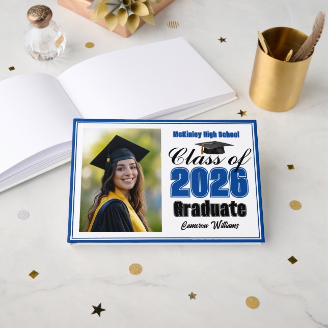 Libro De Visitas Blue Class of 2026 Photo Small Graduation (Anverso Abierto)